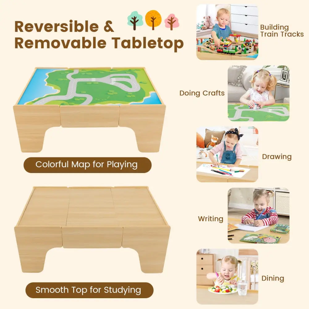 84-Piece Wooden Train Set with Reversible and Detachable Tabletop - Natural - Learning Toys