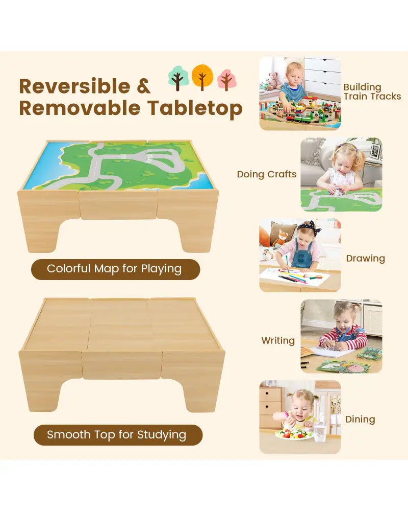 84-Piece Wooden Train Set with Reversible and Detachable Tabletop - Natural - Learning Toys