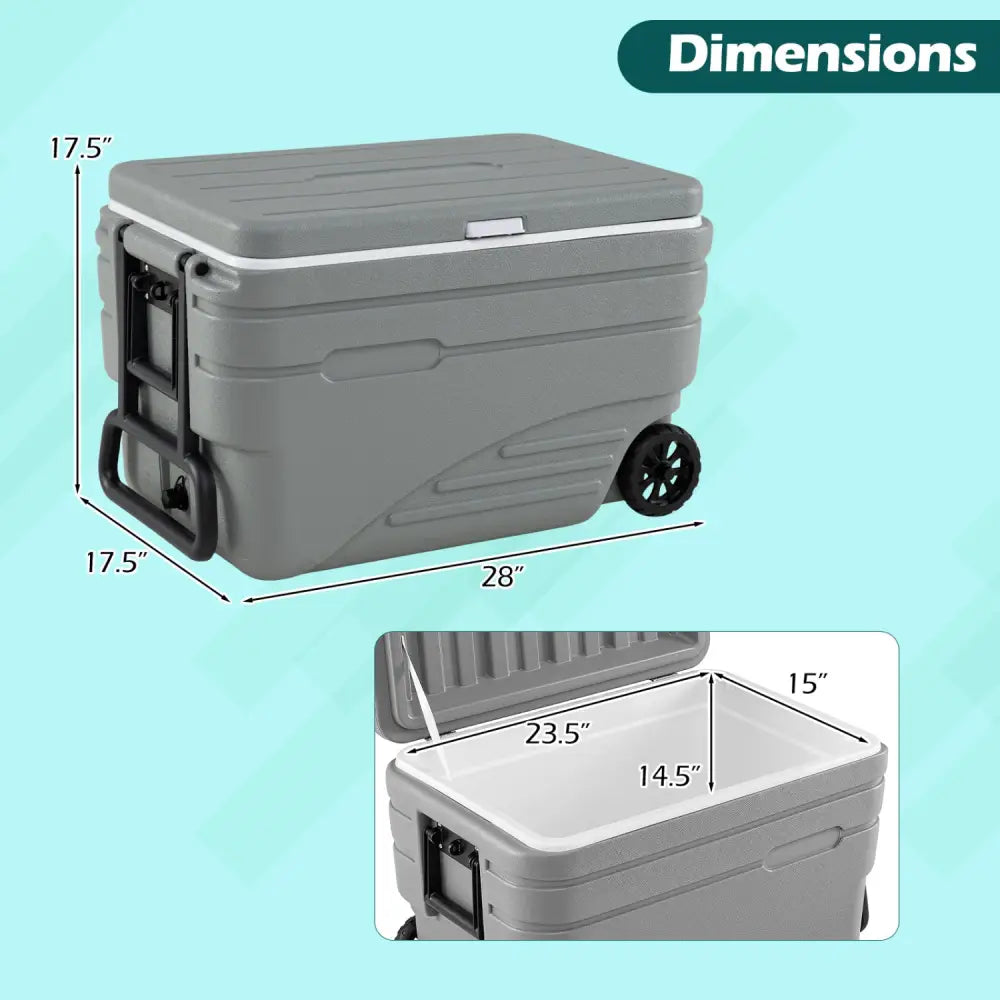 84 Quart Portable Wheeled Ice Cooler with Foldable Pull-Gray - Gray - Coolers