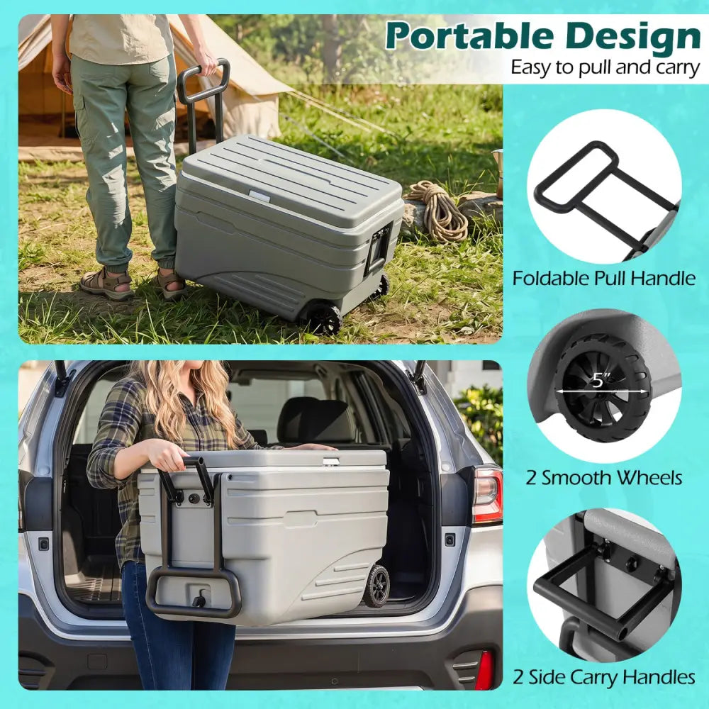 84 Quart Portable Wheeled Ice Cooler with Foldable Pull-Gray - Gray - Coolers