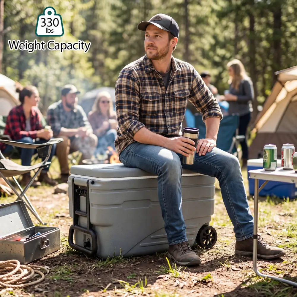 84 Quart Portable Wheeled Ice Cooler with Foldable Pull-Gray - Gray - Coolers