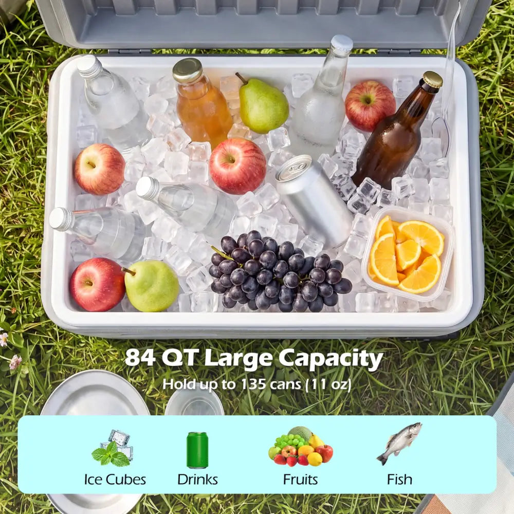 84 Quart Portable Wheeled Ice Cooler with Foldable Pull-Gray - Gray - Coolers