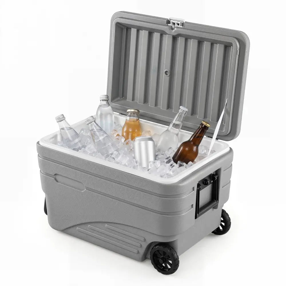 84 Quart Portable Wheeled Ice Cooler with Foldable Pull-Gray - Gray - Coolers