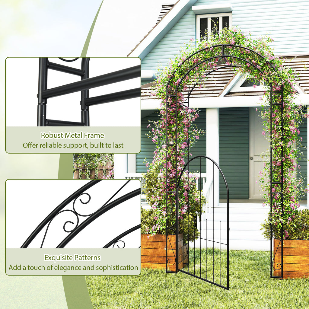 84 Inch Tall Garden Arch Metal Arbor Archway with Gate