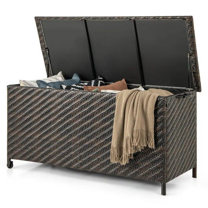 85 Gallon Outdoor Storage Box with Removable Liner and Universal Wheels-Brown - Brown - Sheds & Outdoor Storage