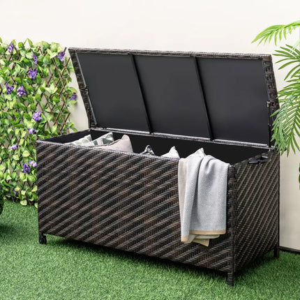 85 Gallon Outdoor Storage Box with Removable Liner and Universal Wheels-Brown - Brown - Sheds & Outdoor Storage