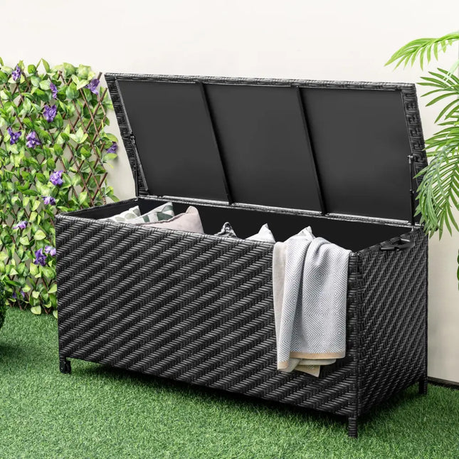 85 Gallon Outdoor Storage Box with Removable Liner and Universal Wheels-Black - Black - Sheds & Outdoor Storage