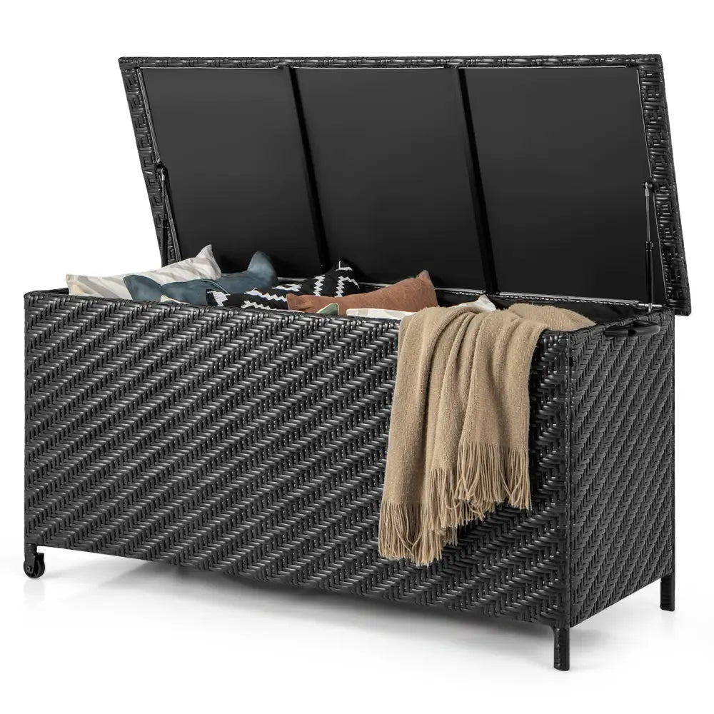 85 Gallon Outdoor Storage Box with Removable Liner and Universal Wheels-Black - Black - Sheds & Outdoor Storage