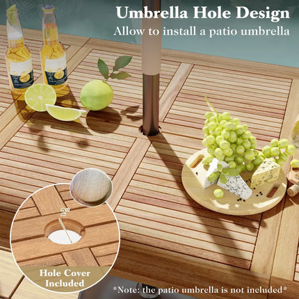 86.5 Inch Rectangular Patio Dining Table for 8 with Acacia Wood Tabletop and Umbrella Hole-86.5 inches - Natural &