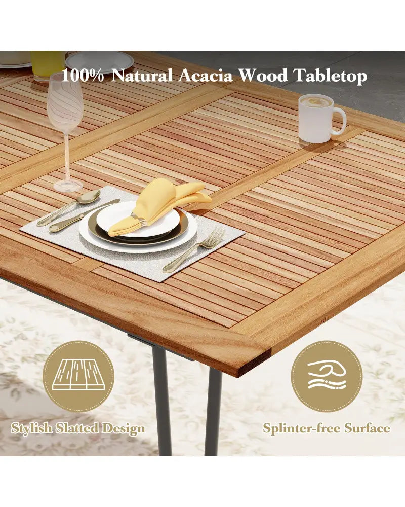 86.5 Inch Rectangular Patio Dining Table for 8 with Acacia Wood Tabletop and Umbrella Hole - Natural & Black - Patio