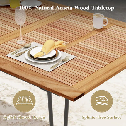 86.5 Inch Rectangular Patio Dining Table for 8 with Acacia Wood Tabletop and Umbrella Hole-86.5 inches - Natural &