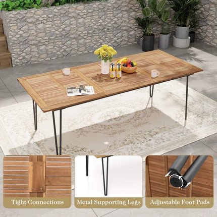 86.5 Inch Rectangular Patio Dining Table for 8 with Acacia Wood Tabletop and Umbrella Hole-86.5 inches - Natural &