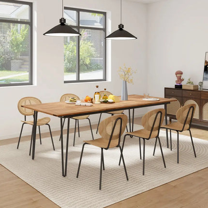 86.5 Inch Rectangular Patio Dining Table for 8 with Acacia Wood Tabletop and Umbrella Hole-86.5 inches - Natural &