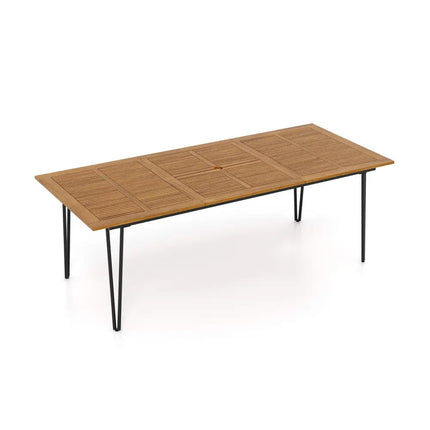 86.5 Inch Rectangular Patio Dining Table for 8 with Acacia Wood Tabletop and Umbrella Hole-86.5 inches - Natural &