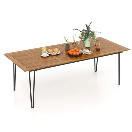 86.5 Inch Rectangular Patio Dining Table for 8 with Acacia Wood Tabletop and Umbrella Hole-86.5 inches - Natural &