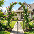 87 inch Tall Garden Arch with Gate Planter Shelves Climbing Trellises - Plant Supports