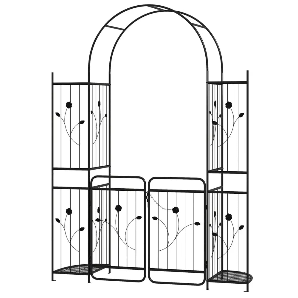 87 inch Tall Garden Arch with Gate Planter Shelves Climbing Trellises - Plant Supports