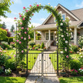 87 inch Tall Garden Arch with Gate Planter Shelves Climbing Trellises - Plant Supports