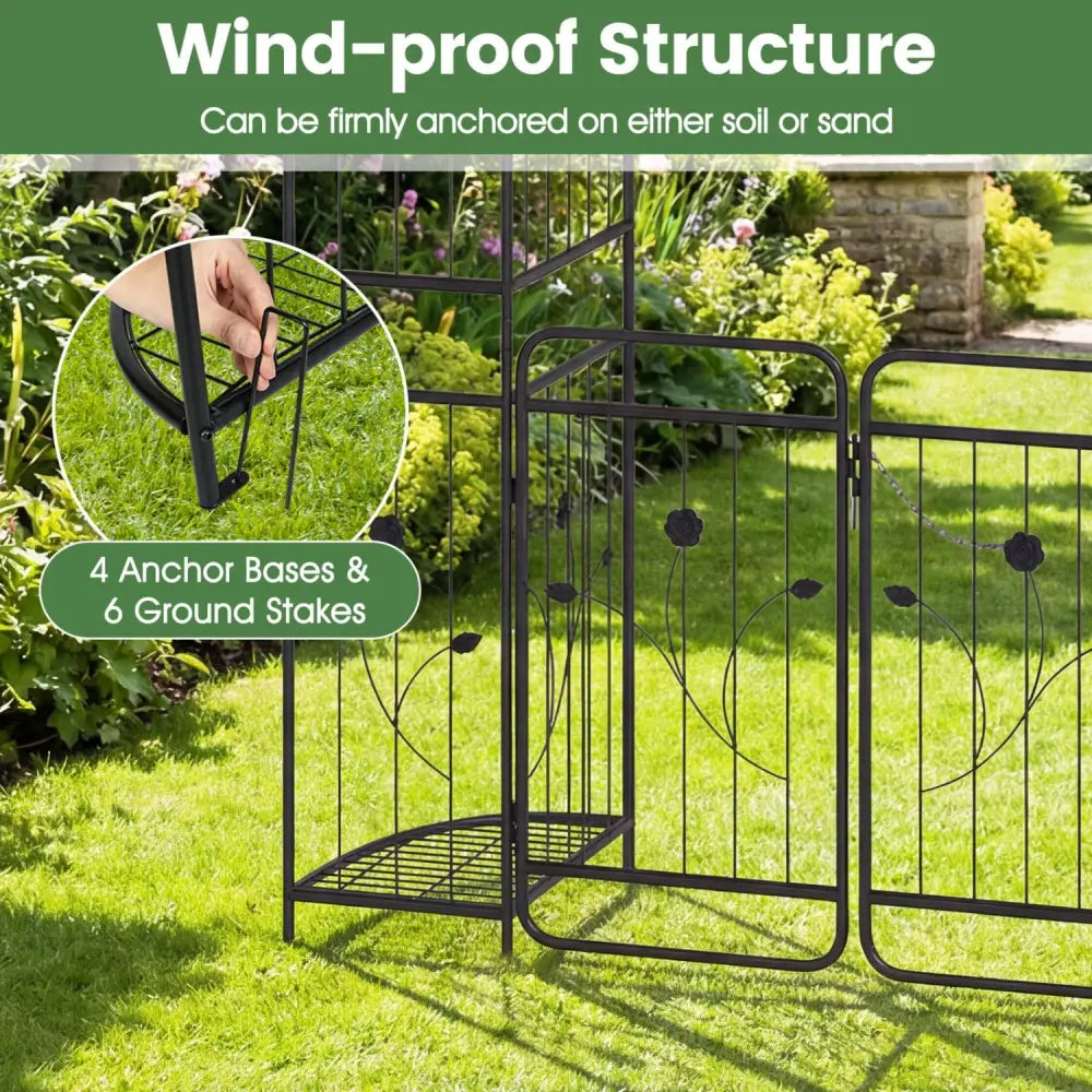 87 inch Tall Garden Arch with Gate Planter Shelves Climbing Trellises - Plant Supports