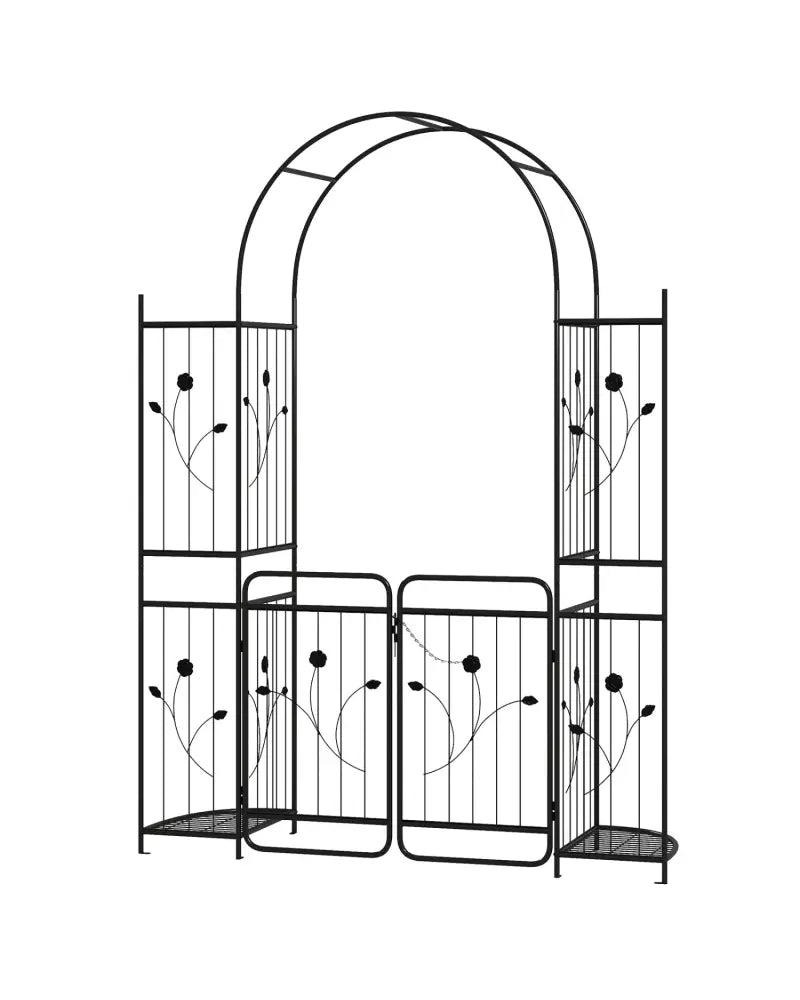 87 inch Tall Garden Arch with Gate Planter Shelves Climbing Trellises - Garden Arbors