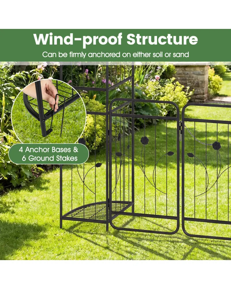 87 inch Tall Garden Arch with Gate Planter Shelves Climbing Trellises - Garden Arbors