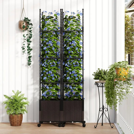 87 Inch Tall Raised Garden Bed with Plant Box Trellis and Lockable Wheels Adjustable Height - Plant Supports