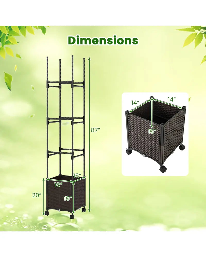 87 Inch Tall Raised Garden Bed with Plant Box Trellis and Lockable Wheels Adjustable Height - Plant Supports
