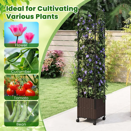 87 Inch Tall Raised Garden Bed with Plant Box Trellis and Lockable Wheels Adjustable Height - Plant Supports