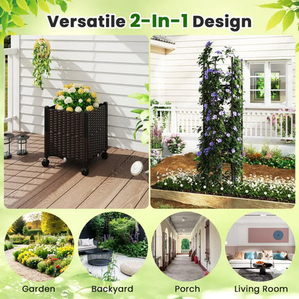 87 Inch Tall Raised Garden Bed with Plant Box Trellis and Lockable Wheels Adjustable Height - Plant Supports