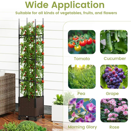 87 Inch Tall Raised Garden Bed with Plant Box Trellis and Lockable Wheels Adjustable Height - Plant Supports