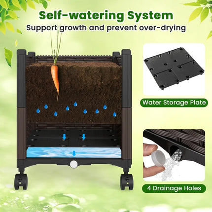 87 Inch Tall Raised Garden Bed with Plant Box Trellis and Lockable Wheels Adjustable Height - Plant Supports