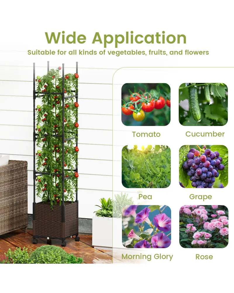 87 Inch Tall Raised Garden Bed with Plant Box Trellis and Lockable Wheels Adjustable Height - Plant Supports