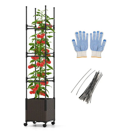 87 Inch Tall Raised Garden Bed with Plant Box Trellis and Lockable Wheels Adjustable Height - Plant Supports