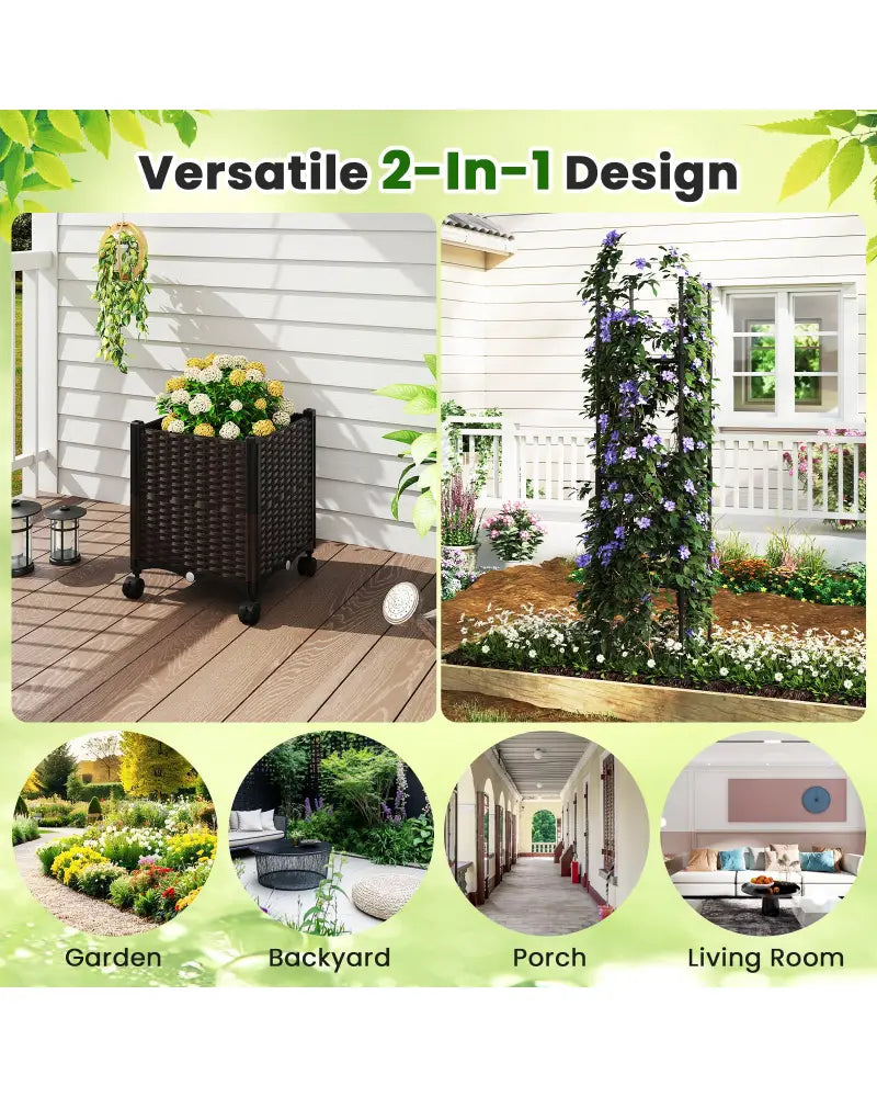 87 Inch Tall Raised Garden Bed with Plant Box Trellis and Lockable Wheels Adjustable Height - Plant Supports