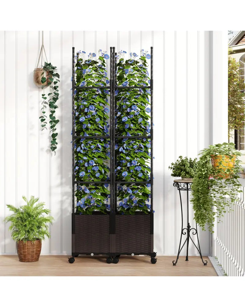 87 Inch Tall Raised Garden Bed with Plant Box Trellis and Lockable Wheels Adjustable Height - Plant Supports