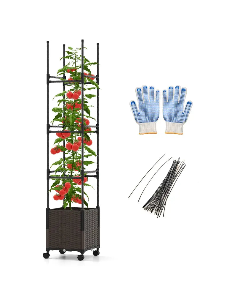 87 Inch Tall Raised Garden Bed with Plant Box Trellis and Lockable Wheels Adjustable Height - Plant Supports