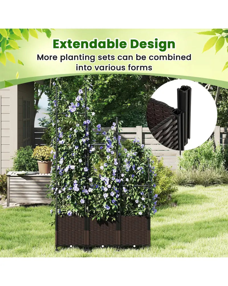 87 Inch Tall Raised Garden Bed with Plant Box Trellis and Lockable Wheels Adjustable Height - Plant Supports