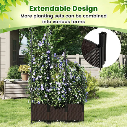 87 Inch Tall Raised Garden Bed with Plant Box Trellis and Lockable Wheels Adjustable Height - Plant Supports