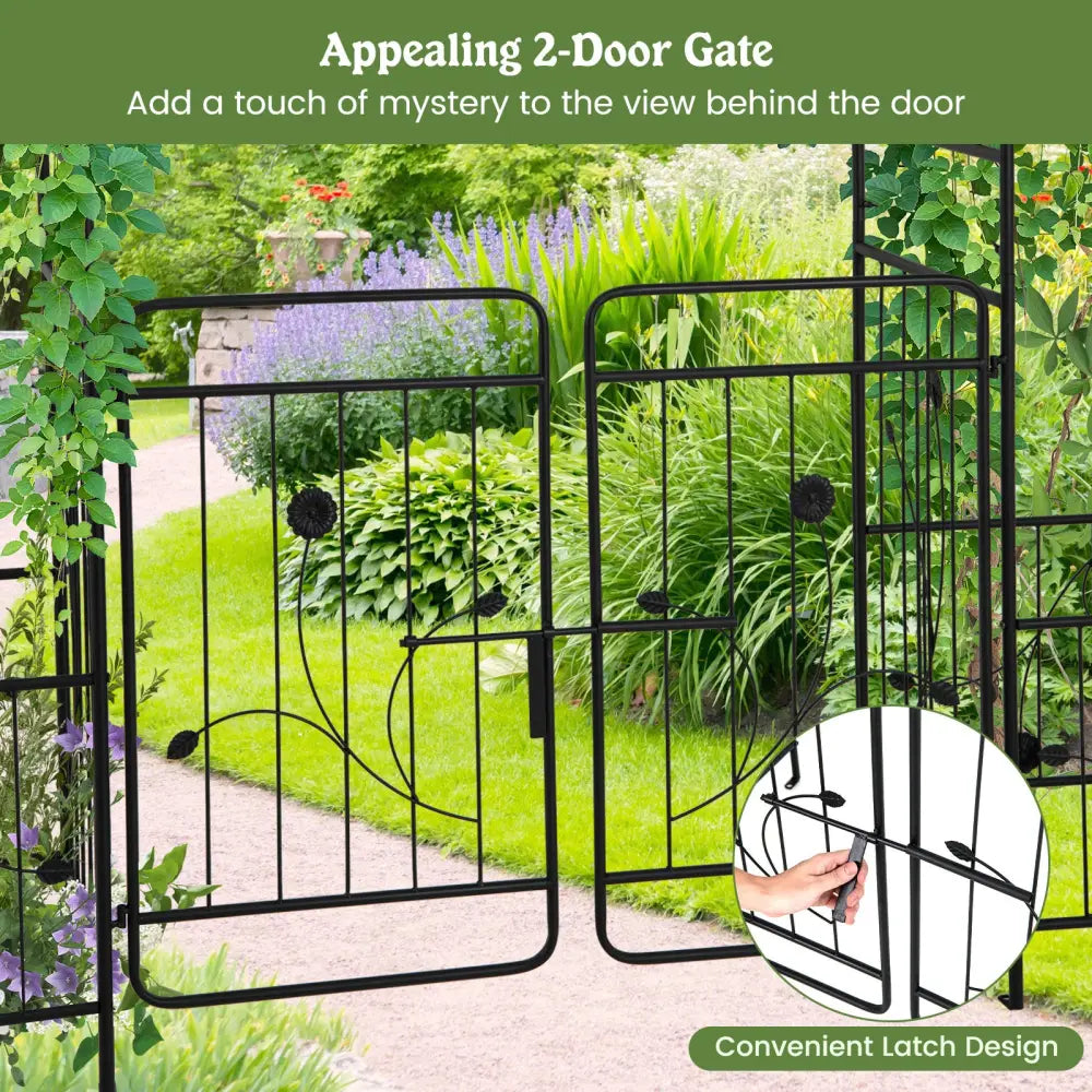 87 Inches Garden Arbor with Lockable Gate Side Planters-Black - Black - Outdoor Decor