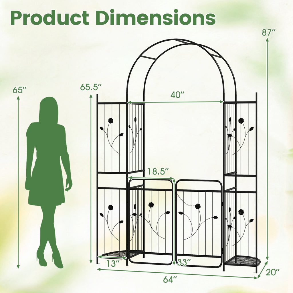 Arche de jardin de 87 pouces de haut avec portillon, jardinières et treillis d'escalade