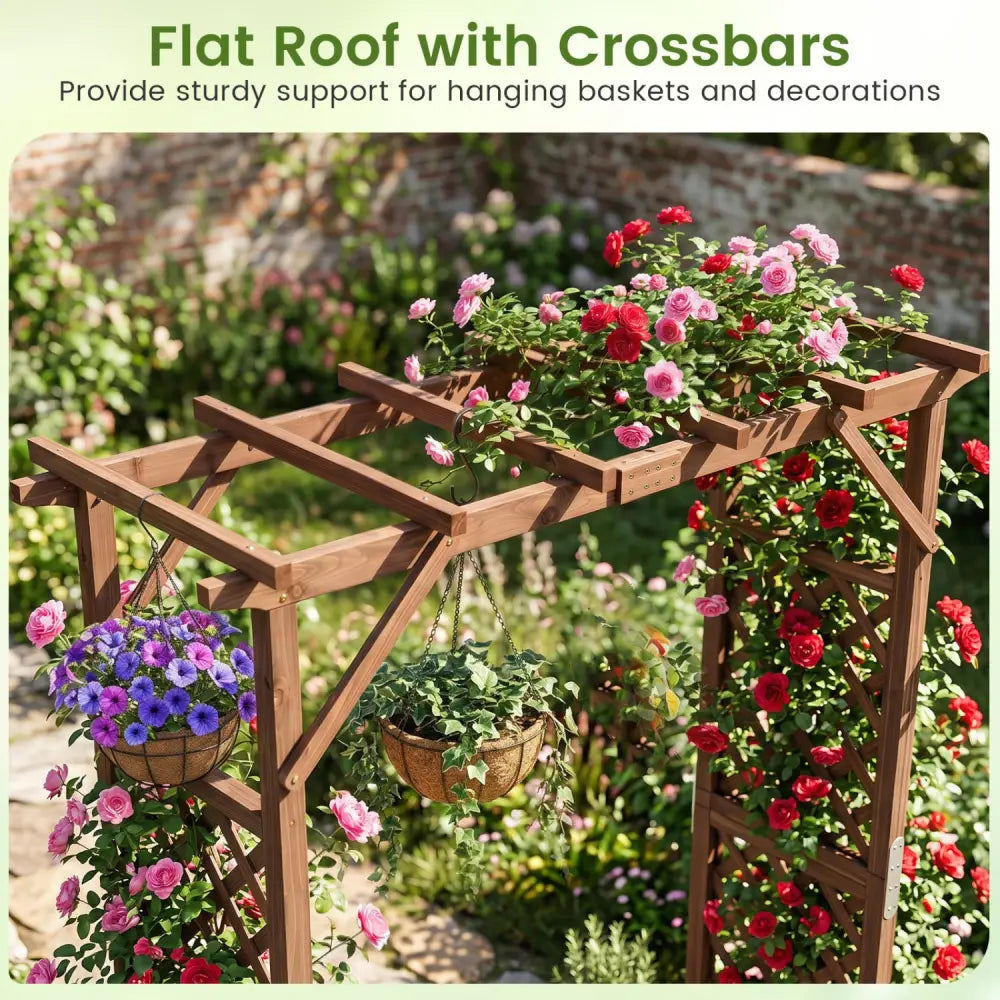 87in Tall Wooden Garden Arbor with Planter Boxes and Hanging Roof for Climbing Plants-Orange - Orange - Garden Arbors
