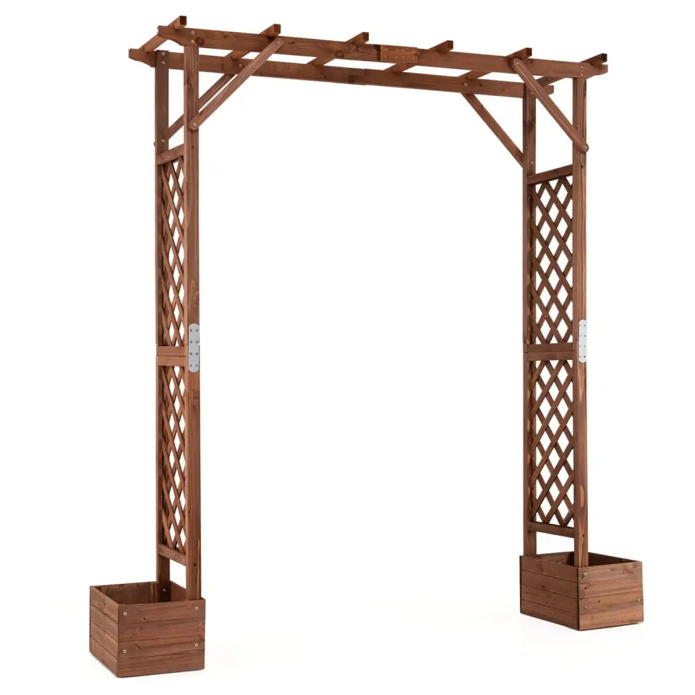 87in Tall Wooden Garden Arbor with Planter Boxes and Hanging Roof for Climbing Plants-Orange - Orange - Garden Arbors