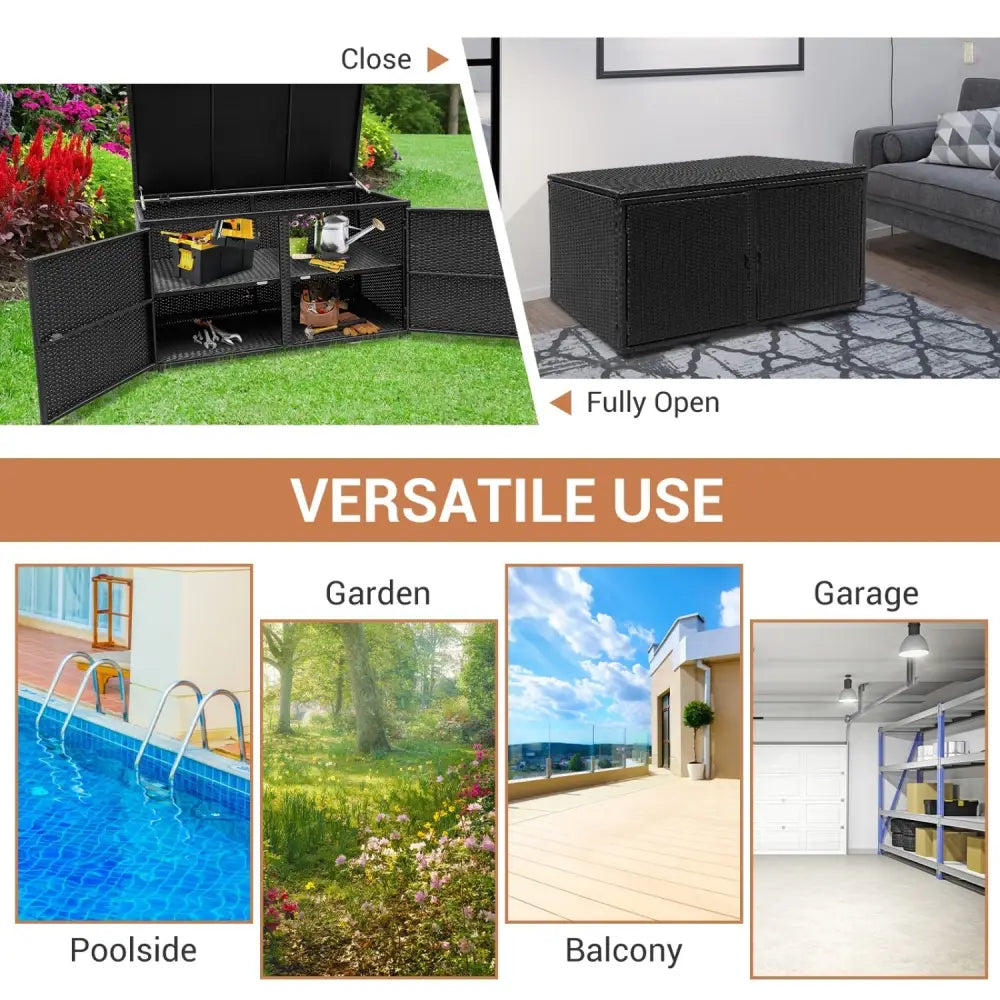 88 Gallon Garden Patio Rattan Storage Container Box-Black - Black - Sheds & Outdoor Storage