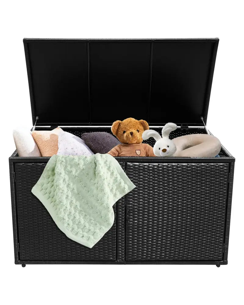88 Gallon Garden Patio Rattan Storage Container Box-Black - Black - Sheds & Outdoor Storage