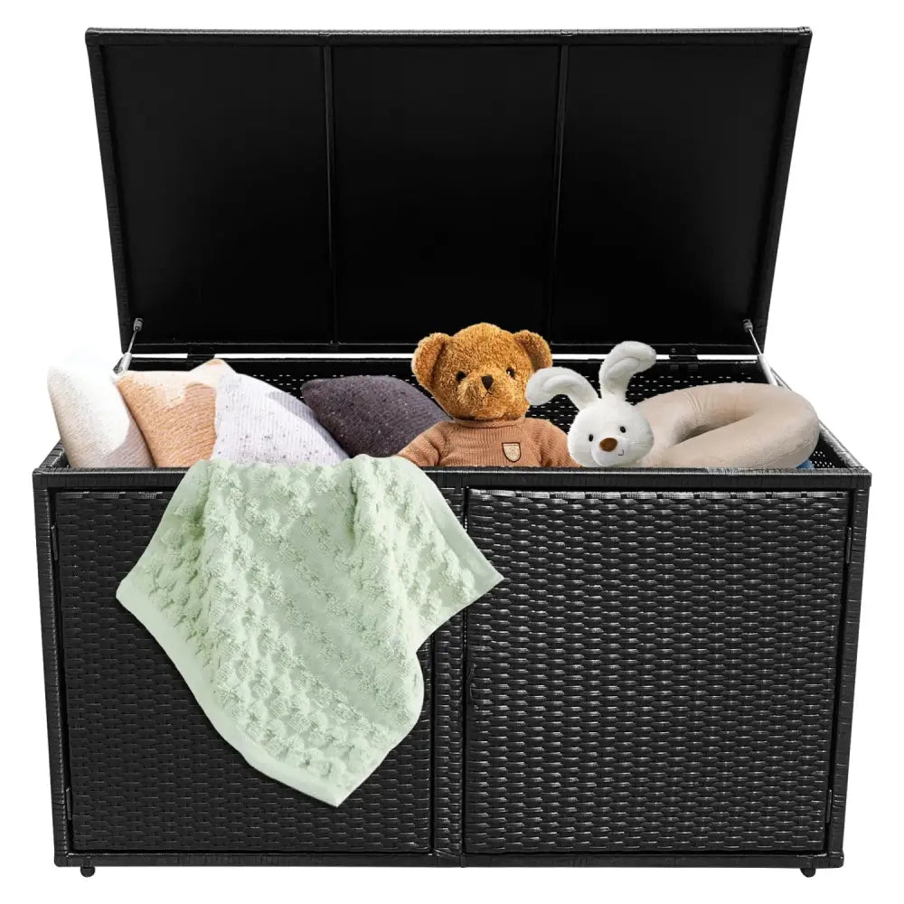 88 Gallon Garden Patio Rattan Storage Container Box-Black - Black - Sheds & Outdoor Storage