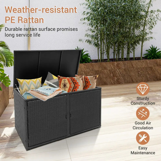 88 Gallon Garden Patio Rattan Storage Container Box-Black - Black - Sheds & Outdoor Storage