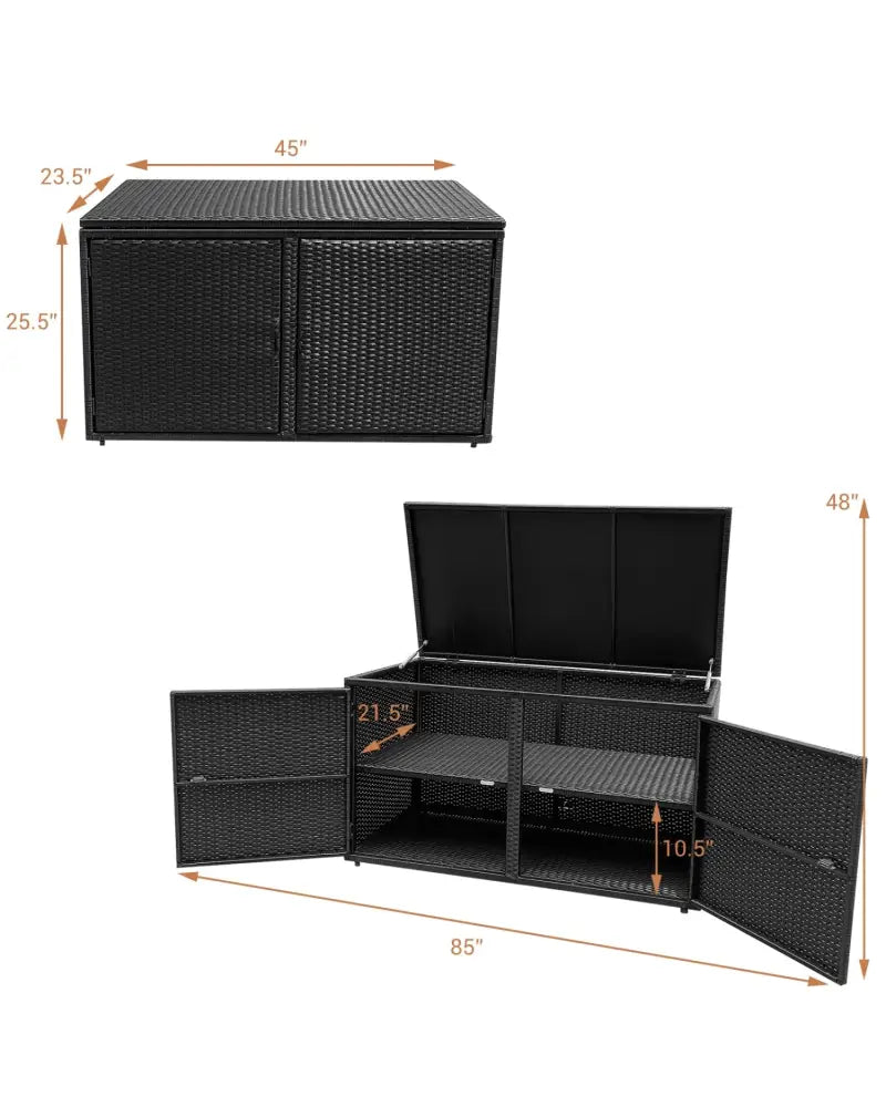 88 Gallon Garden Patio Rattan Storage Container Box-Black - Black - Sheds & Outdoor Storage