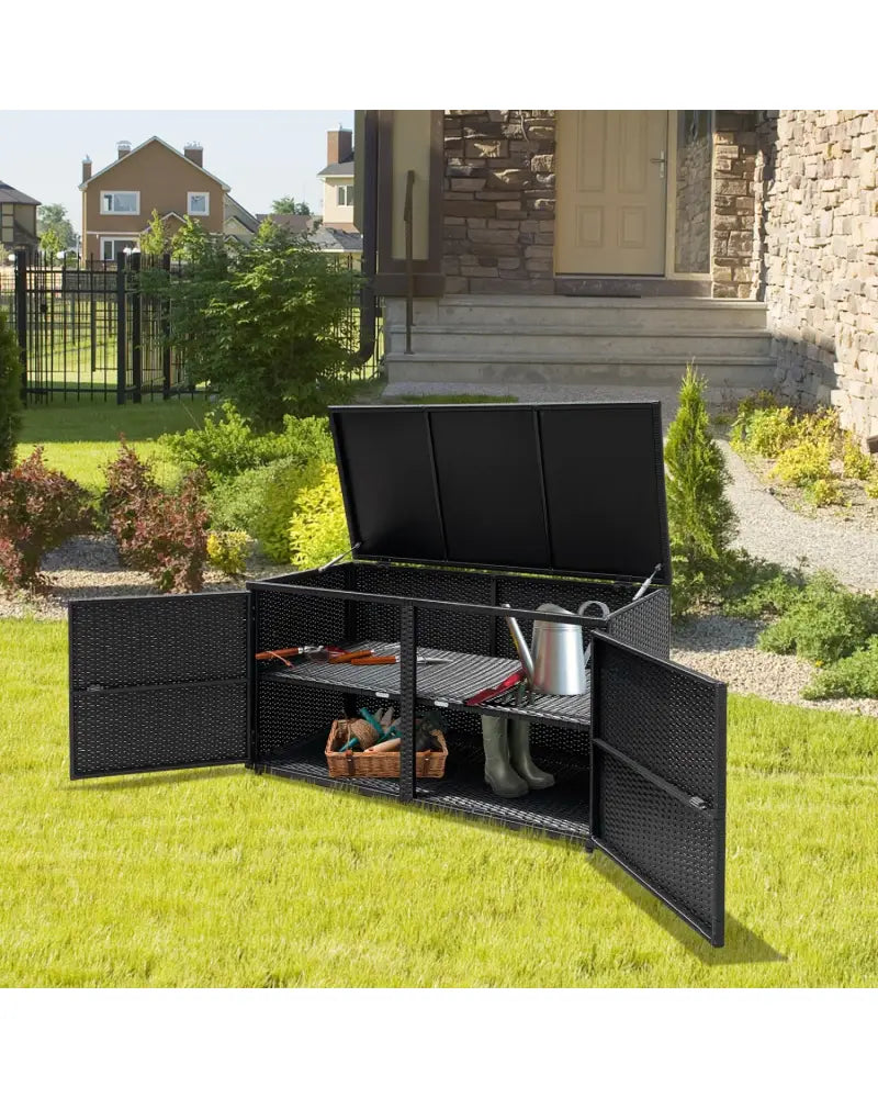 88 Gallon Garden Patio Rattan Storage Container Box-Black - Black - Sheds & Outdoor Storage