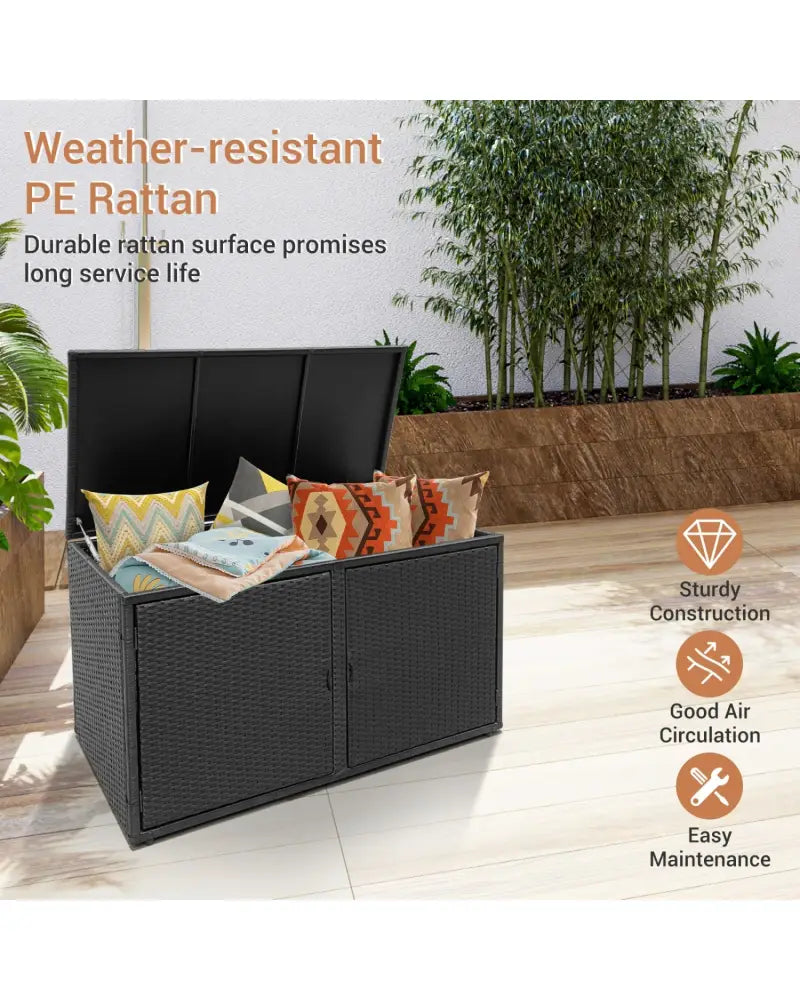 88 Gallon Garden Patio Rattan Storage Container Box-Black - Black - Sheds & Outdoor Storage
