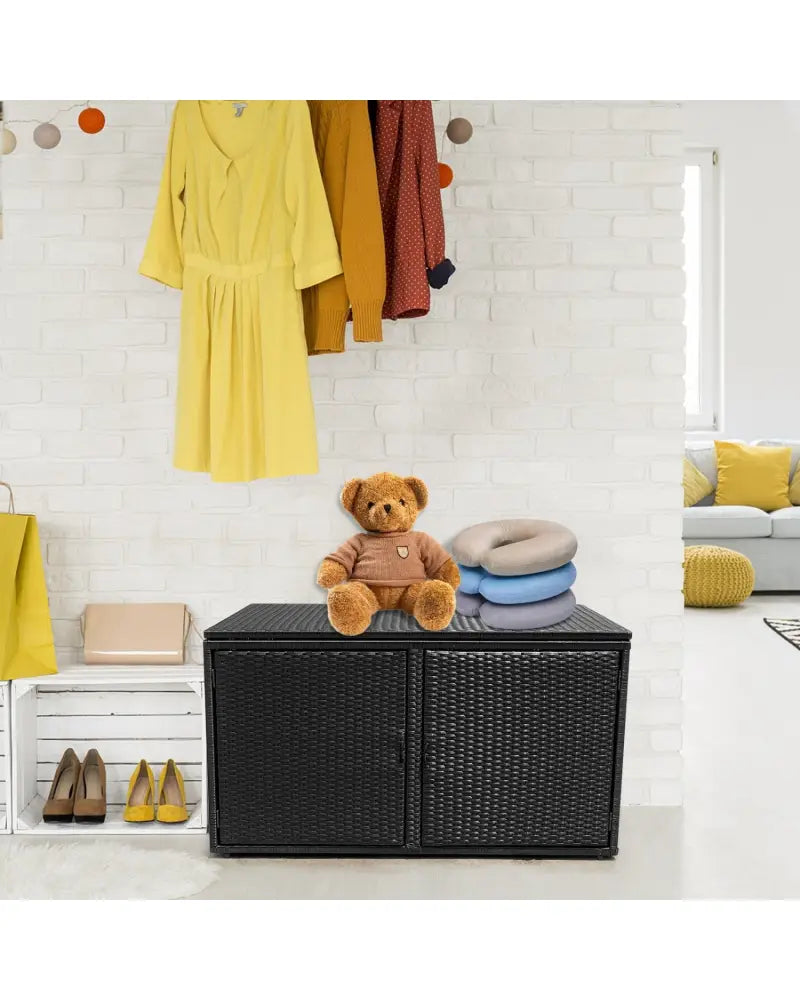 88 Gallon Garden Patio Rattan Storage Container Box-Black - Black - Sheds & Outdoor Storage